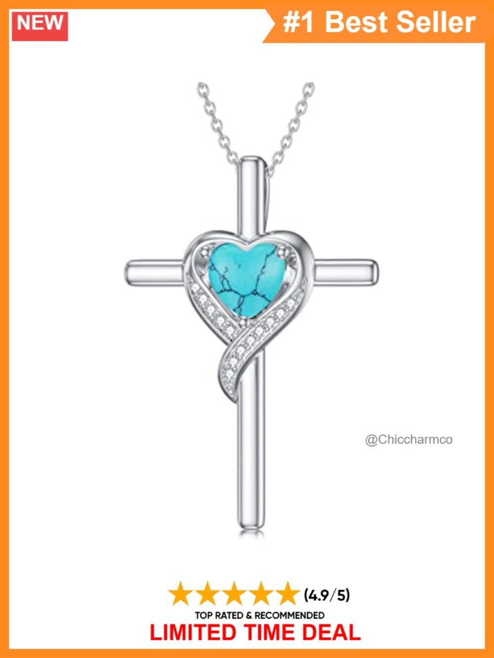 925 Sterling Silver Birthstone Cross Necklace Heart Pendant 18in